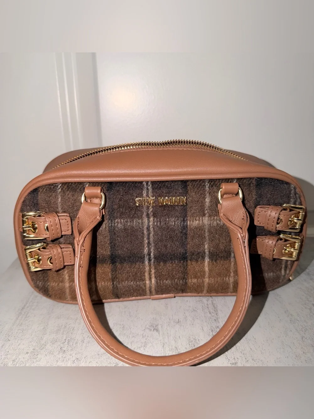 Steve Madden Brown Plaid Mini Satchel